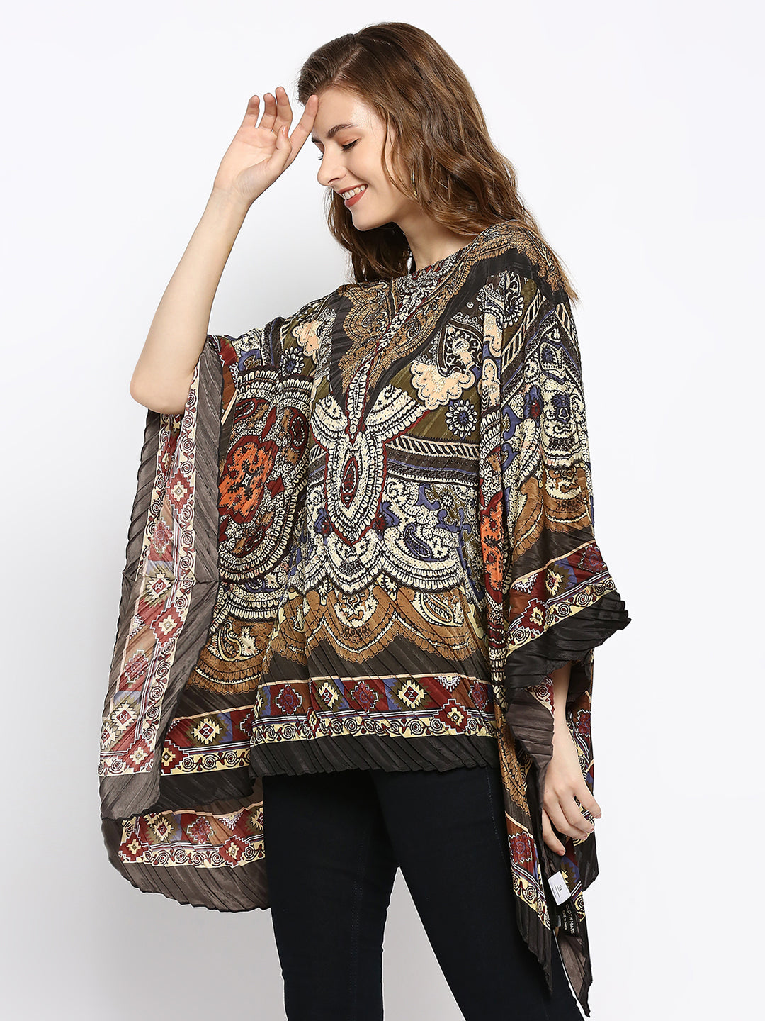 Black & Olive Color Printed Poncho