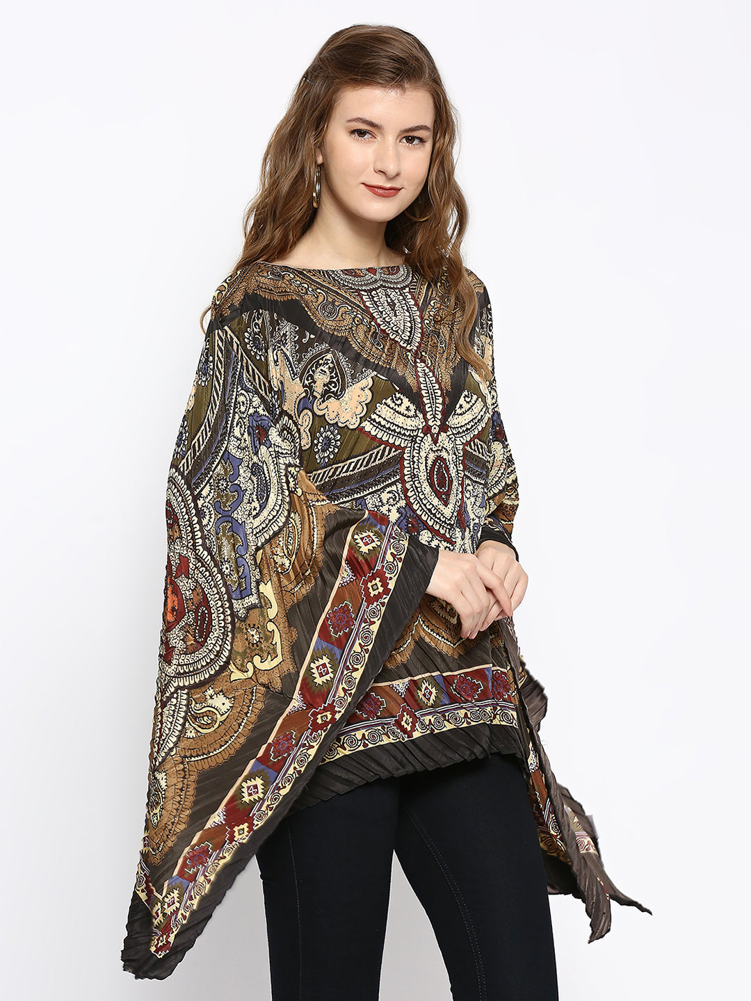 Black & Olive Color Printed Poncho