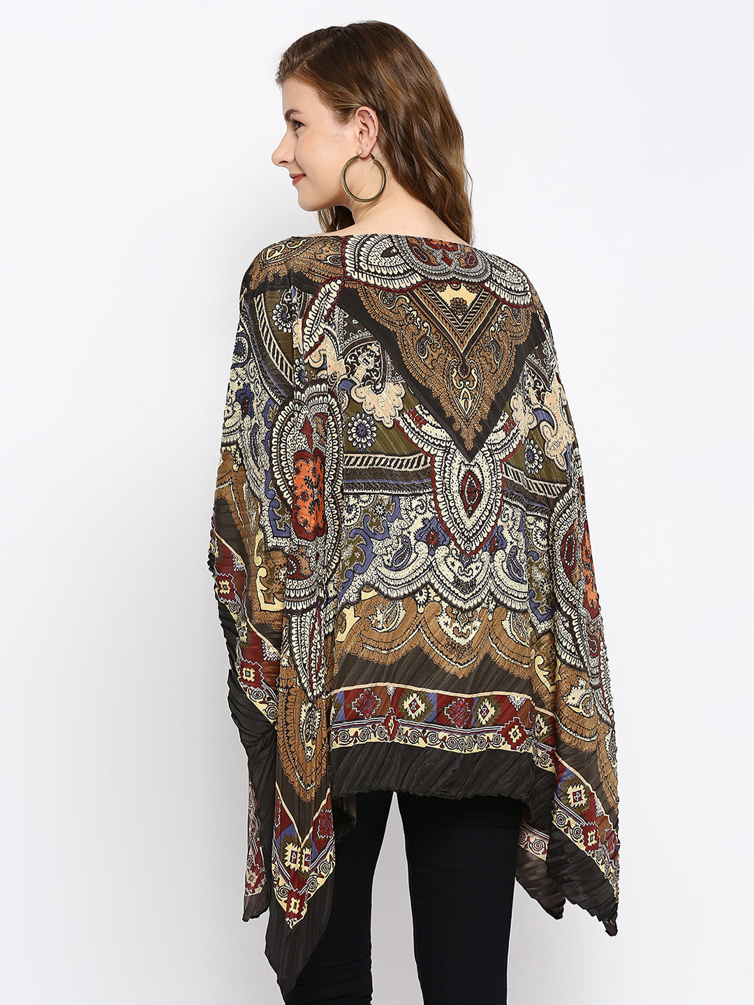 Black & Olive Color Printed Poncho