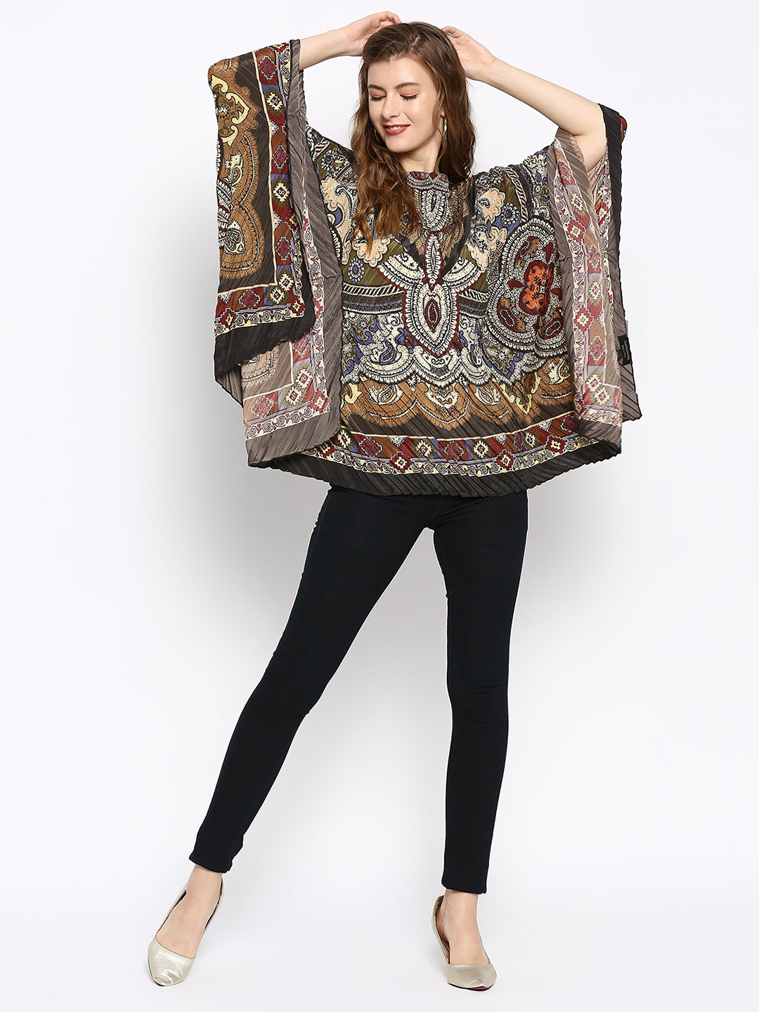 Black & Olive Color Printed Poncho