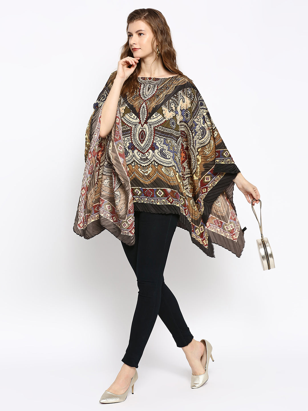 Black & Olive Color Printed Poncho