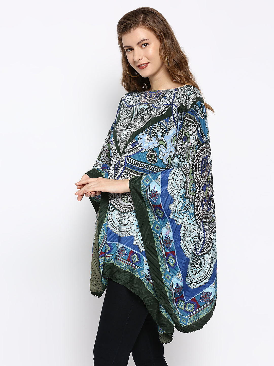 Blue Color Printed Poncho