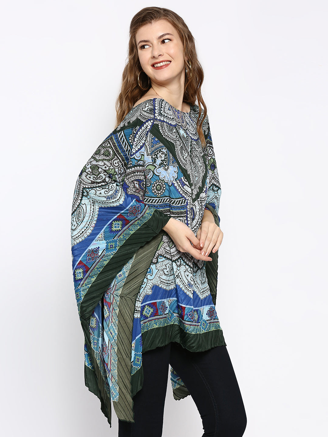 Blue Color Printed Poncho