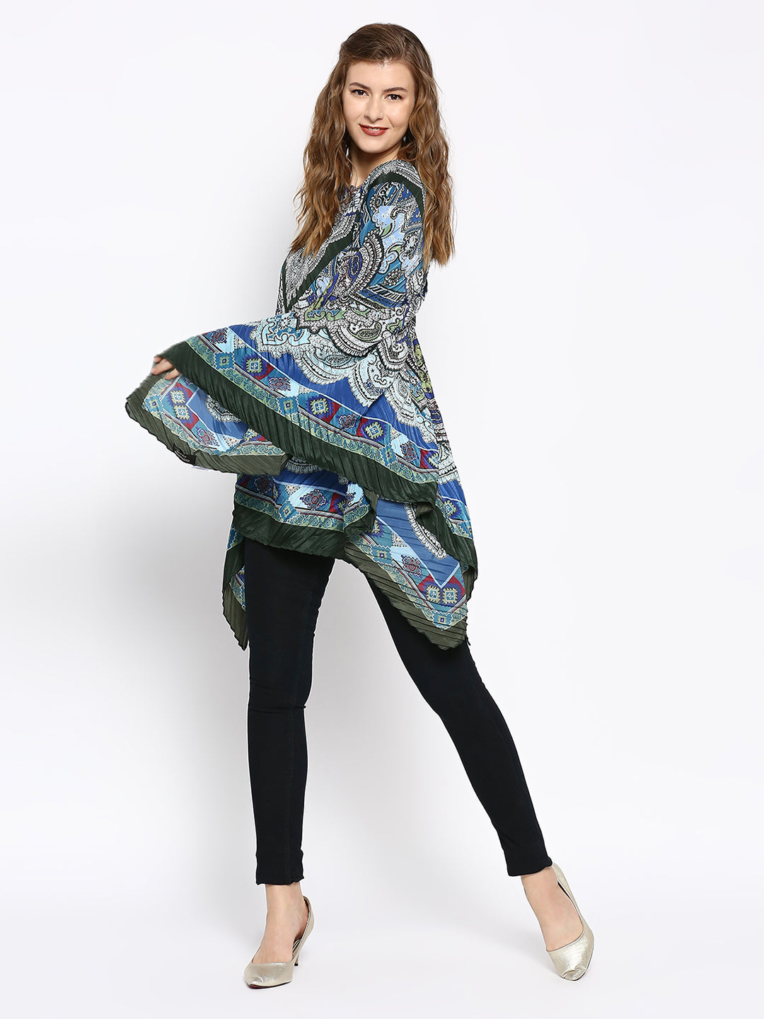 Blue Color Printed Poncho