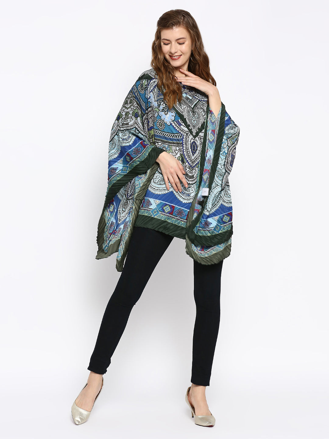 Blue Color Printed Poncho