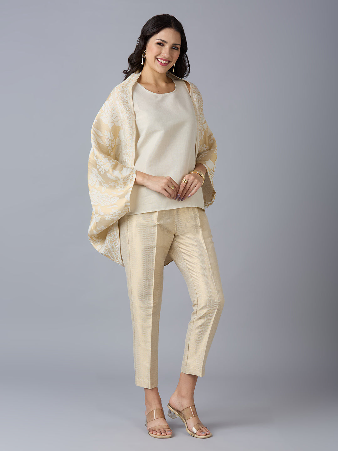 Brocade Floral Pattern White Shrug