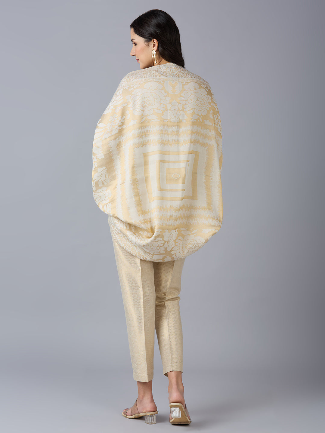 Brocade Floral Pattern White Shrug