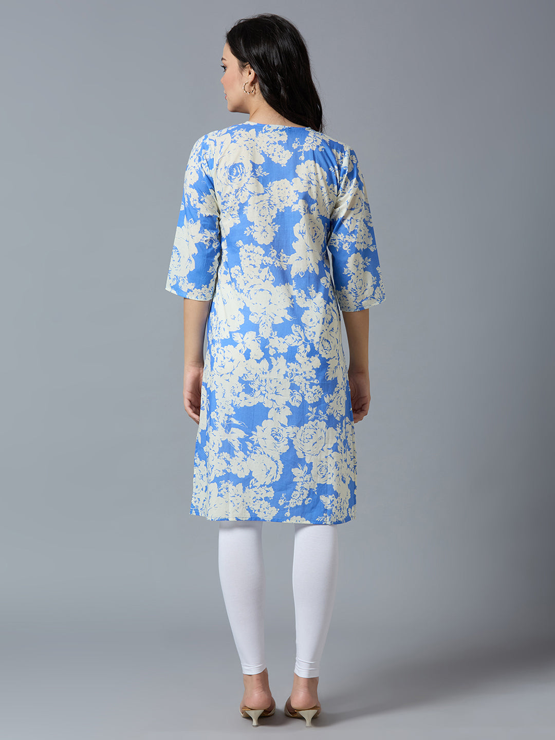 Blue Embroidered Floral Cotton Kurta