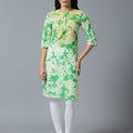 Green Embroidered Floral Cotton Kurta