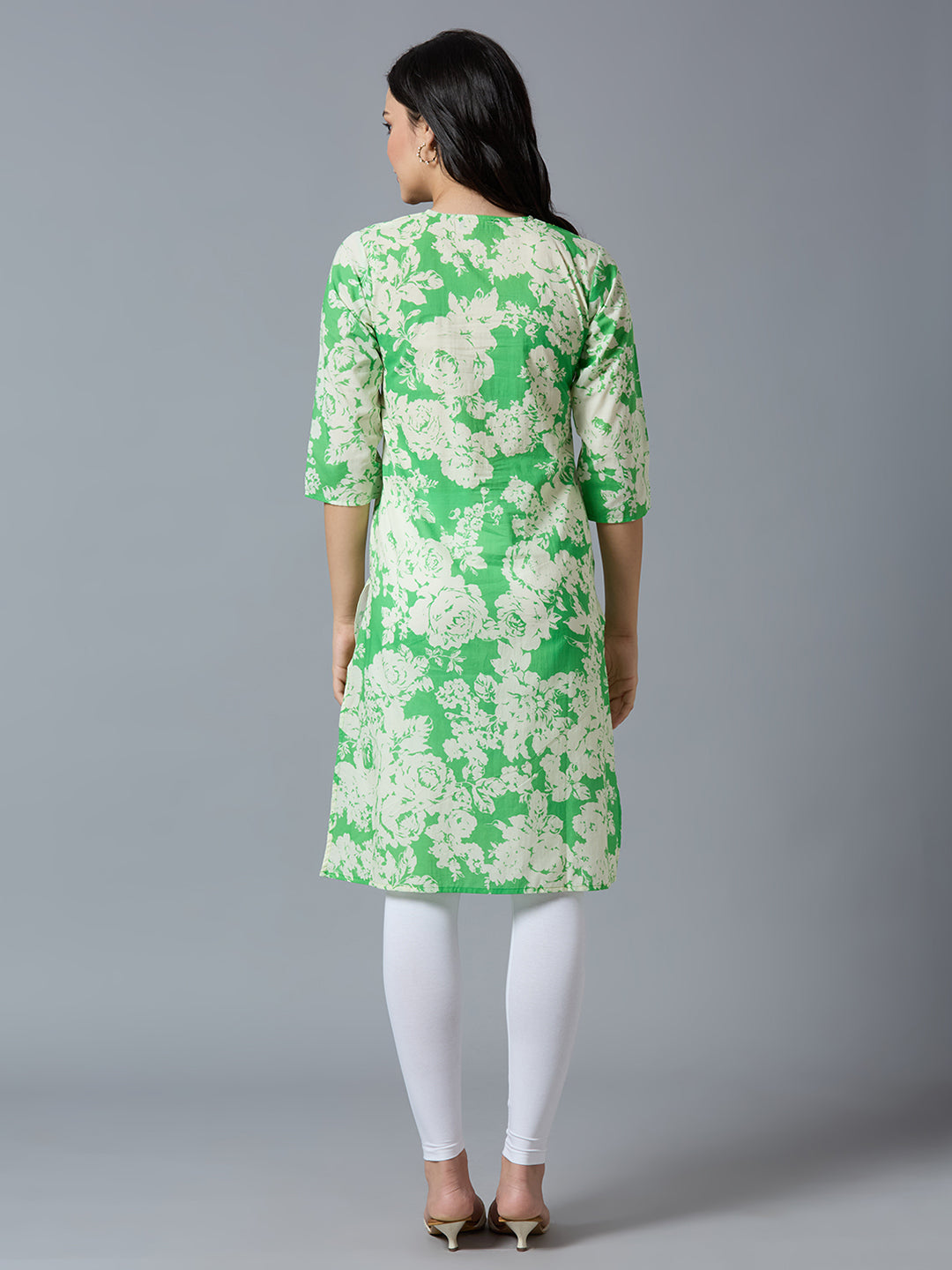 Green Embroidered Floral Cotton Kurta