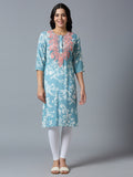 Light Grey Embroidered Floral Viscose Kurta