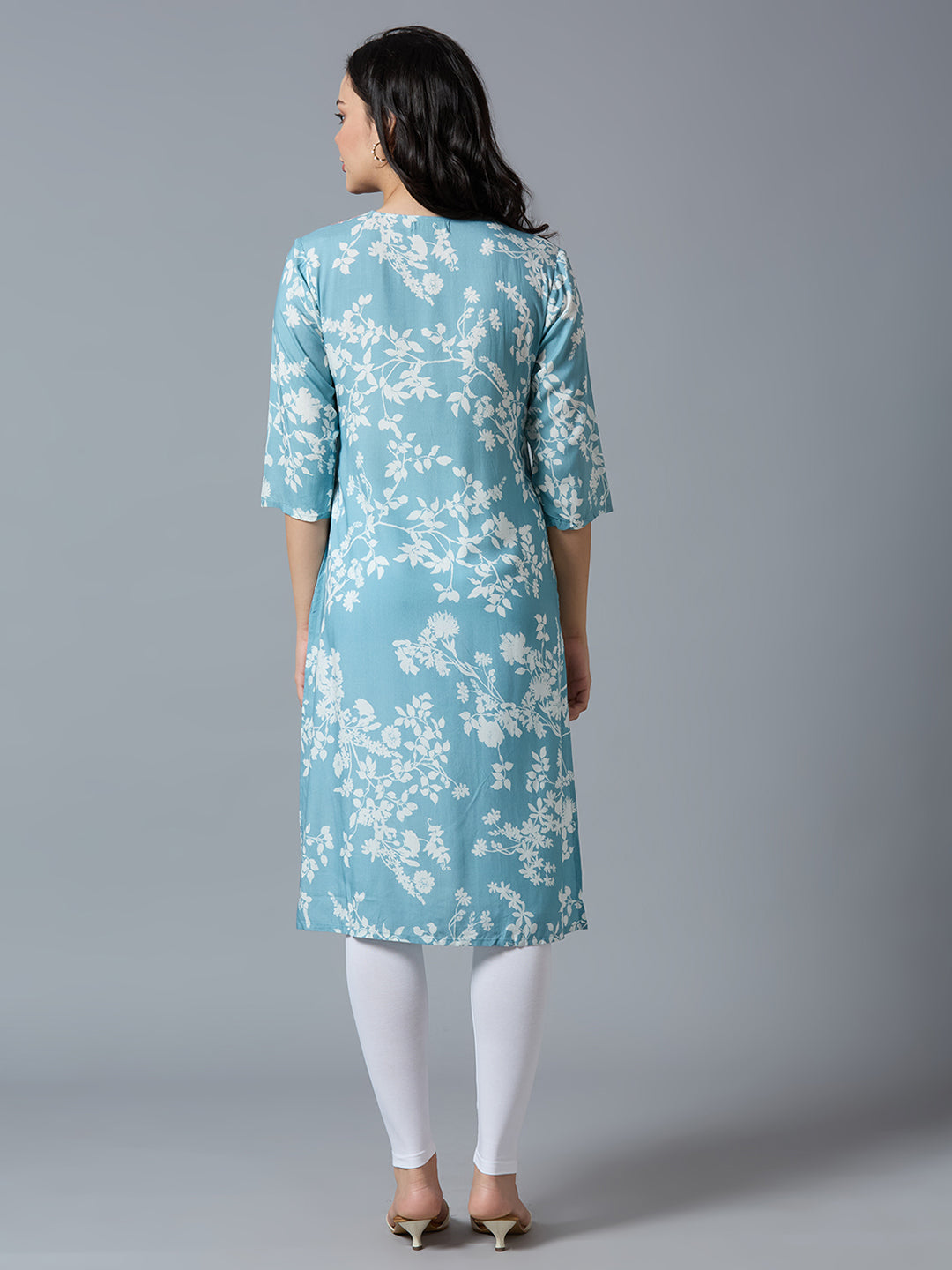 Light Grey Embroidered Floral Viscose Kurta