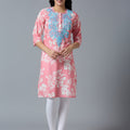 Pink Embroidered Floral Viscose Kurta