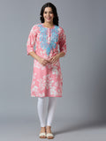 Pink Embroidered Floral Viscose Kurta