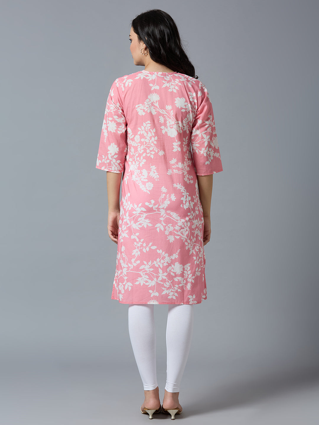 Pink Embroidered Floral Viscose Kurta