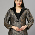 Black Brocade Rose & Leaf Designed Short Blazer