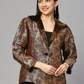 Brown Brocade Rose & Leaf Designed Short Blazer