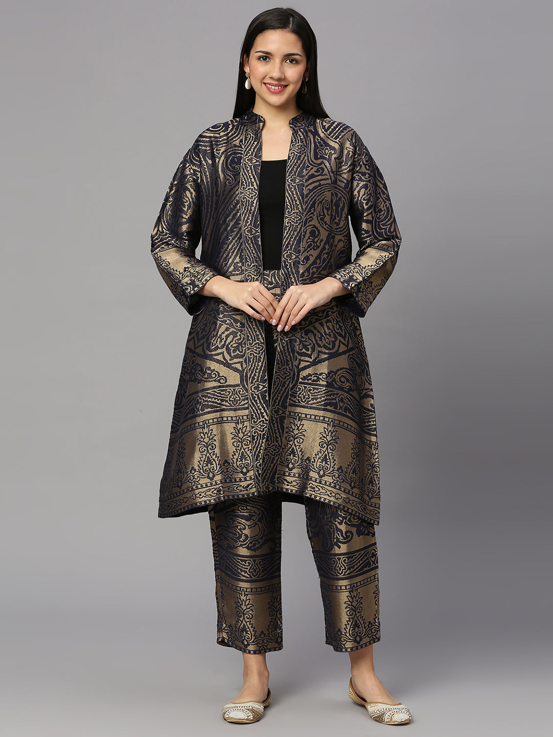 Brocade Navy Enlarged Paisley Design Brocade Pant