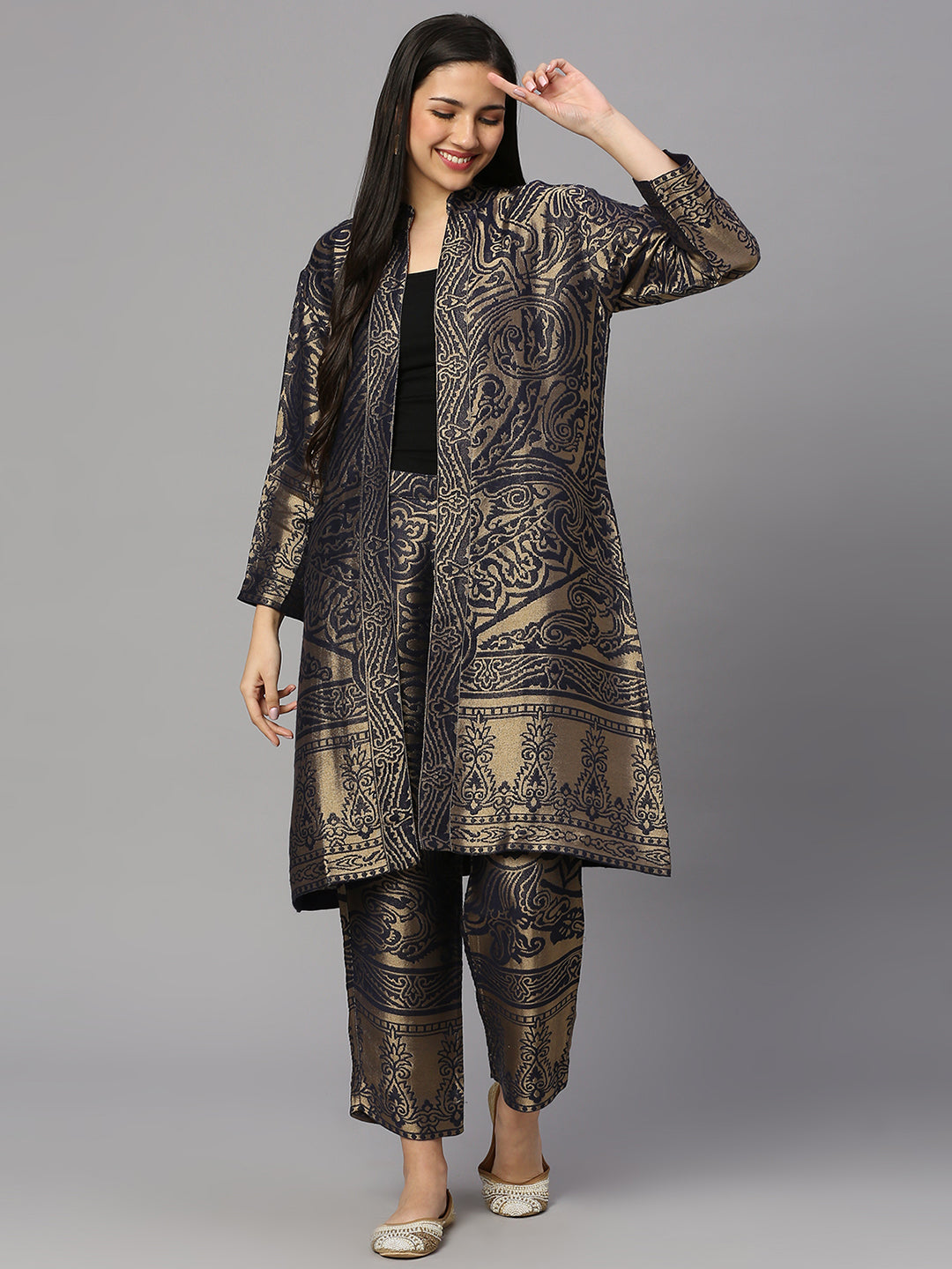 Brocade Navy Enlarged Paisley Design kimono