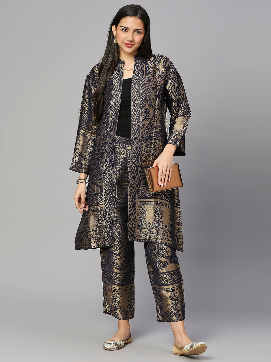 Brocade Navy Paisley Design kimono