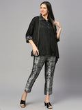 Black Solid Viscose Top with Brocade Trims & Pant