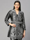 Black & Silver Flower Designed Brocade Kimono