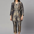 Navy Gold Flower Designed Brocade Kimono