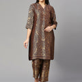 Brocade Brown Leaf Motif Design Kurta