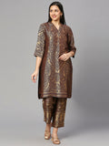 Brocade Brown Leaf Motif Design Kurta