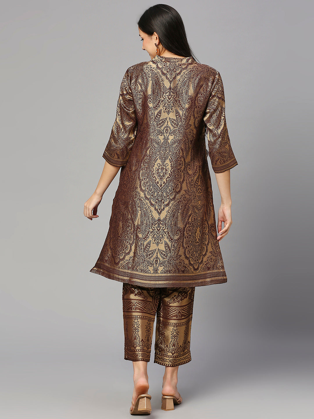 Brocade Brown Leaf Motif Design Kurta