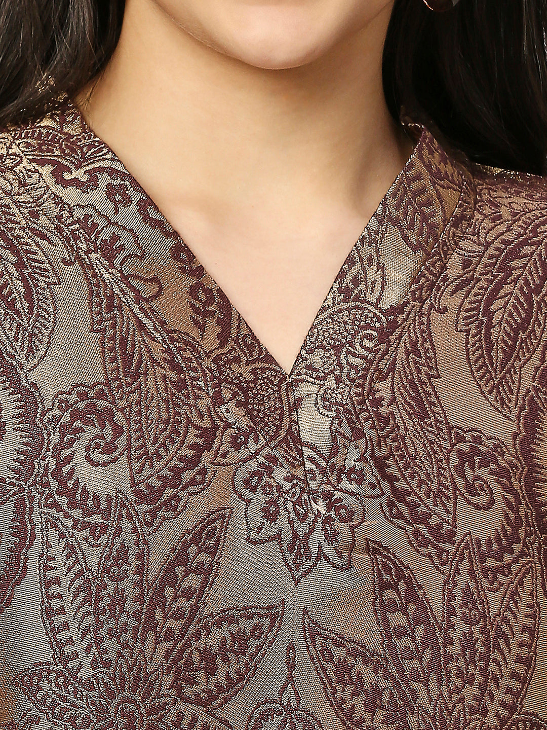 Brocade Brown Leaf Motif Design Kurta