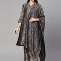 Brocade Navy Motif Design Kurta Set