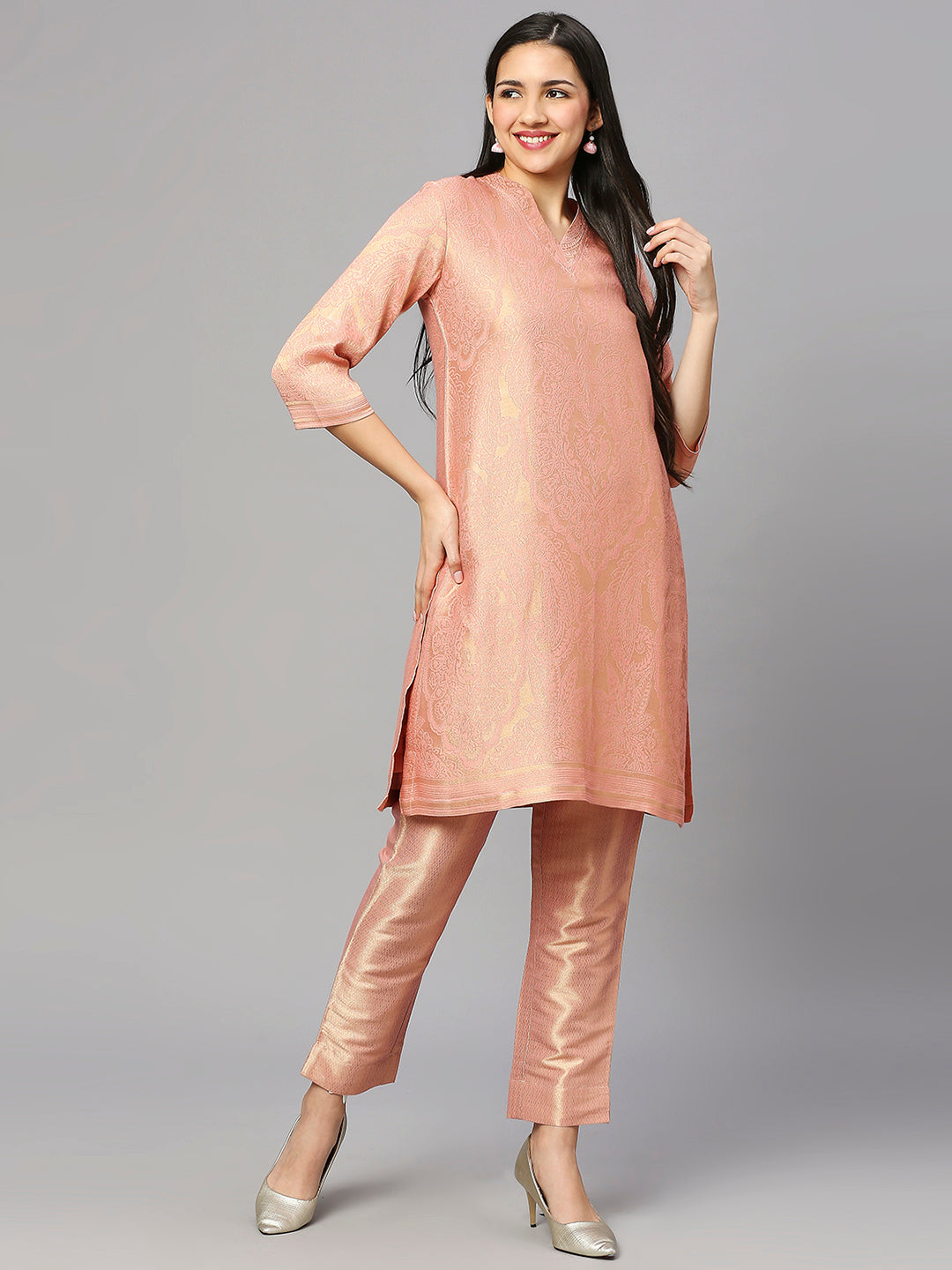 Brocade Brown Leaf Motif Design Kurta