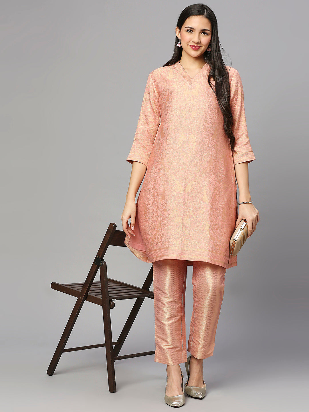 Brocade Aqua Gold Leaf Motif Design Kurta