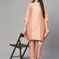 Brocade Pink Leaf Motif Design Kurta