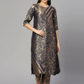 Brocade Navy Floral Kurta