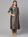 Brocade Navy Blue Rose & Petal Design Kurta
