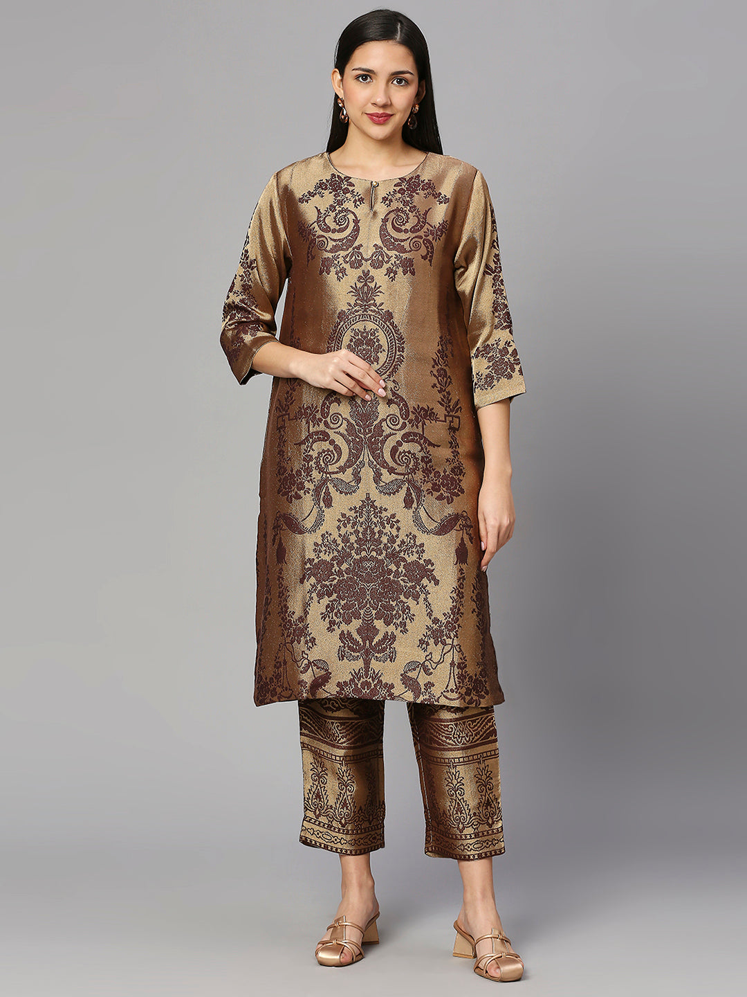 Brocade Off White Ethnic Motifs Design Kurta