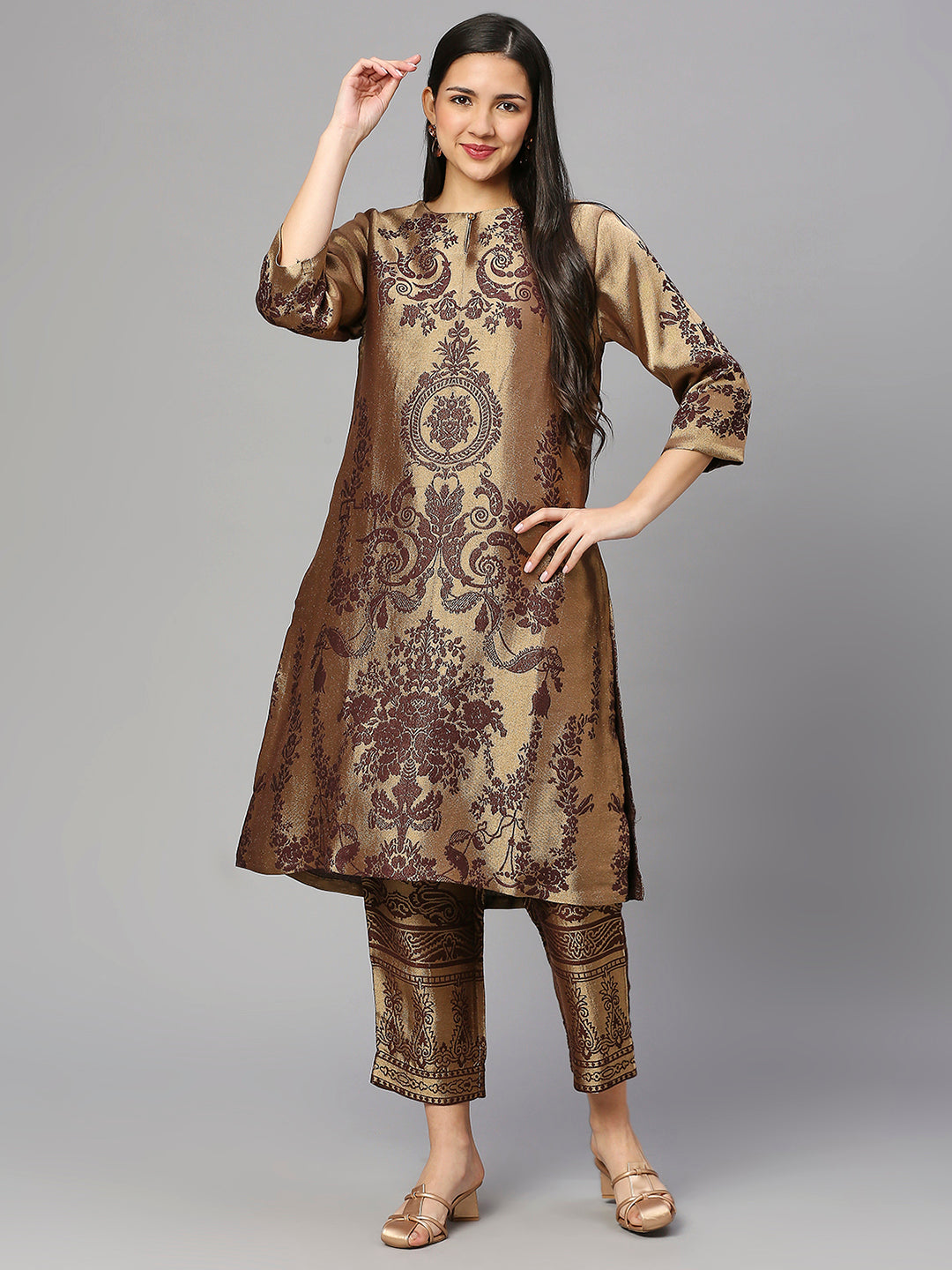 Brocade Off White Ethnic Motifs Design Kurta