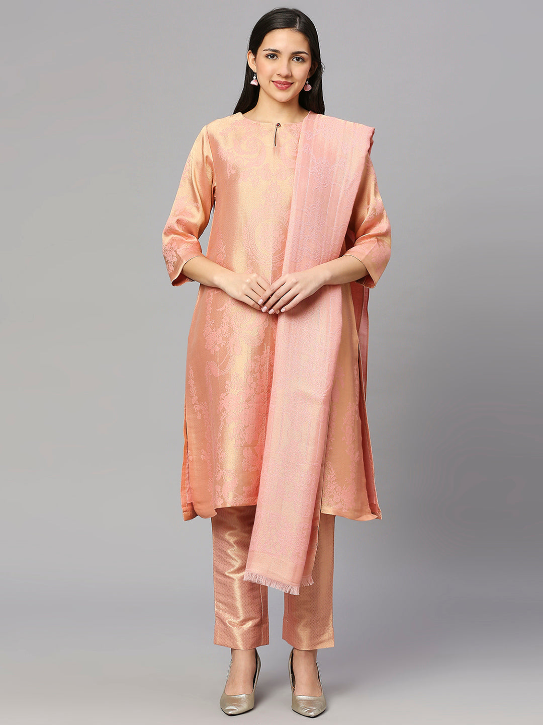 Brocade Off White Ethnic Motifs Design Kurta