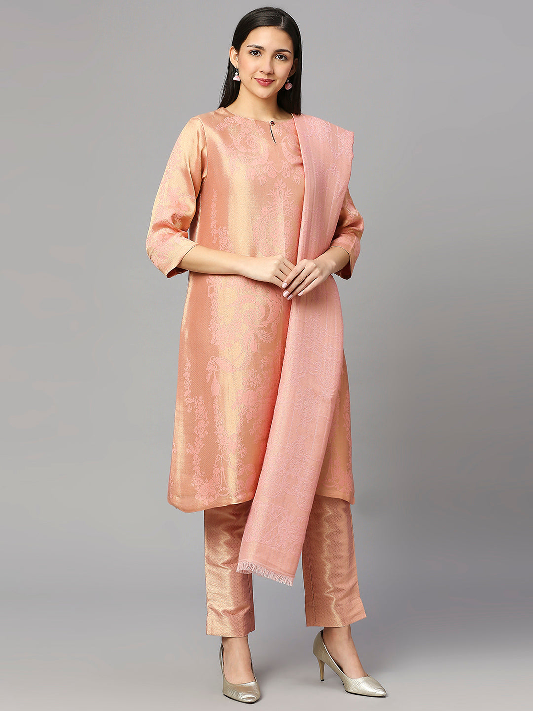 Brocade Off White Ethnic Motifs Design Kurta