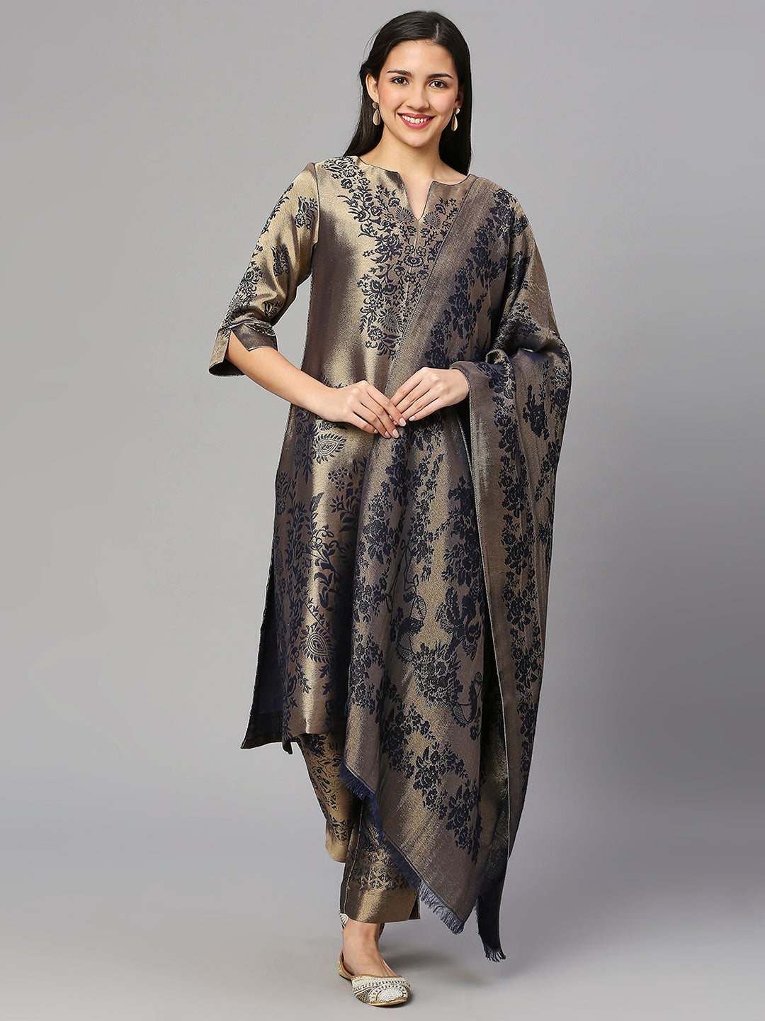 Brocade Navy Ornament Design Kurta