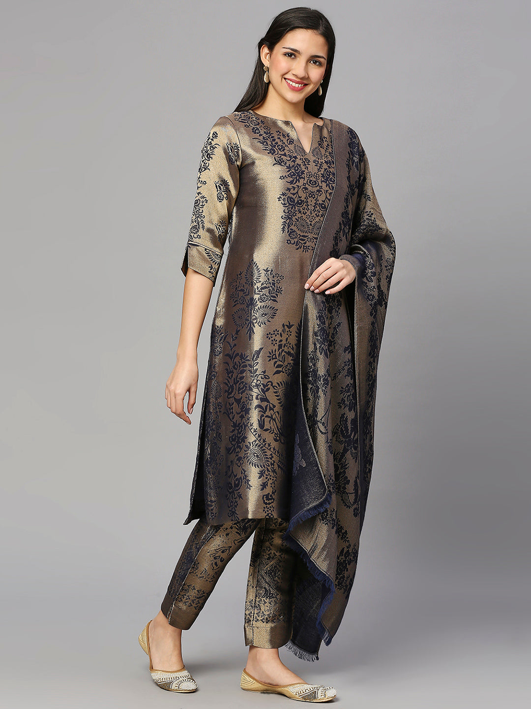 Brocade Navy Ornament Design Kurta