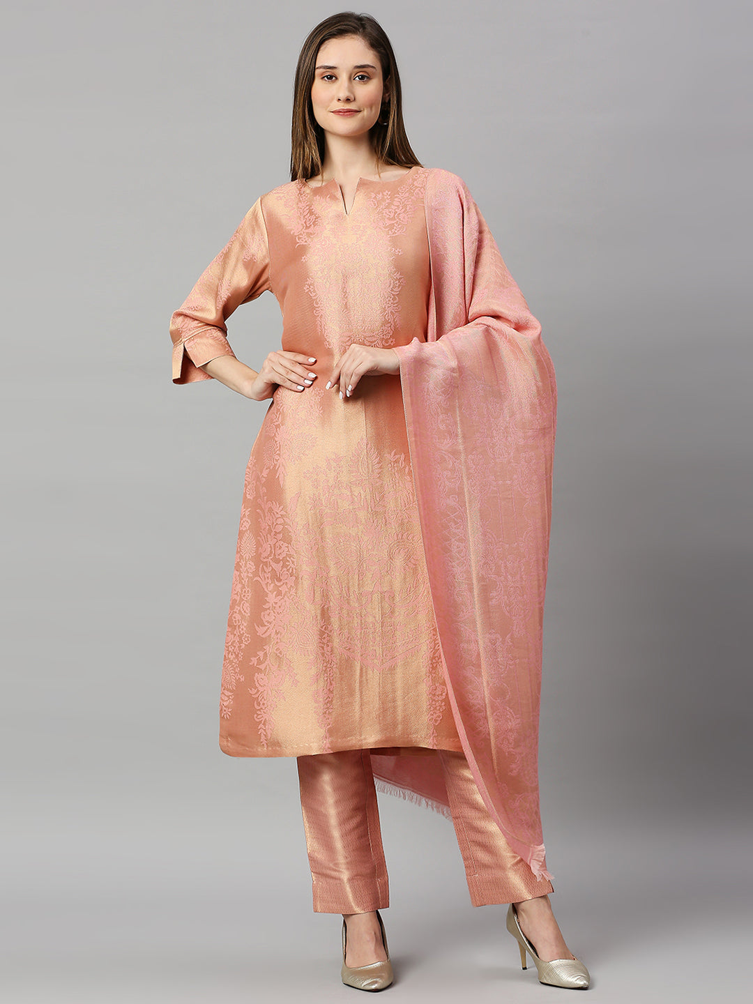 Brocade Peach Ornamental Design Kurta