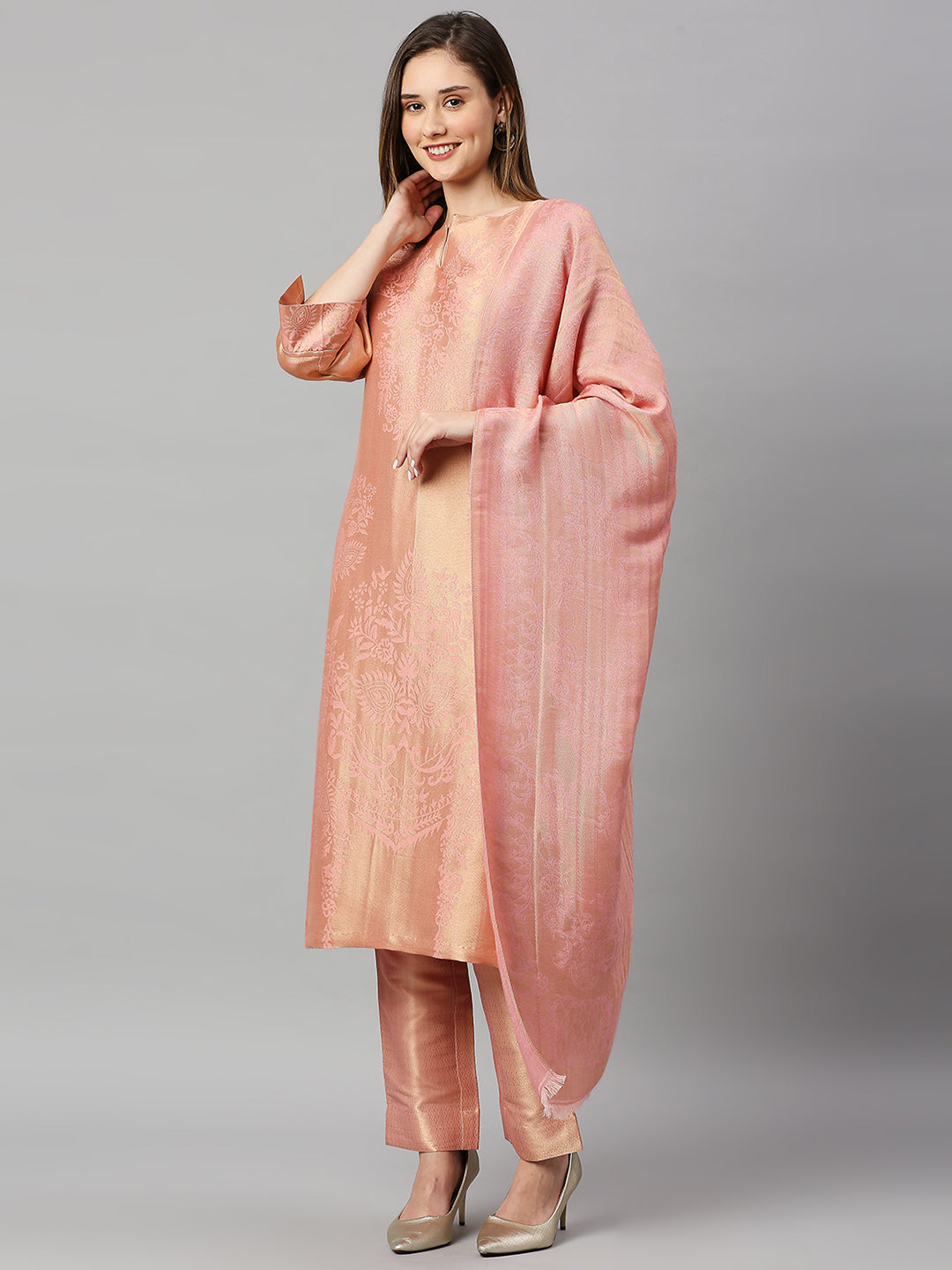 Brocade Peach Ornamental Design Kurta
