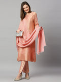 Brocade Peach Small Paisley Design Kurta Set