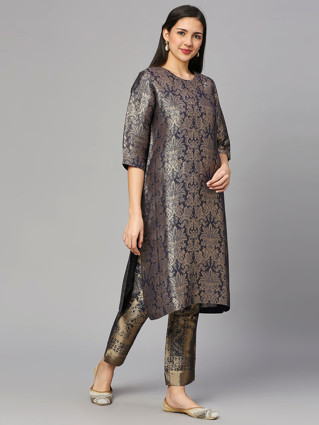 Brocade Navy Tapestry Design Kurta