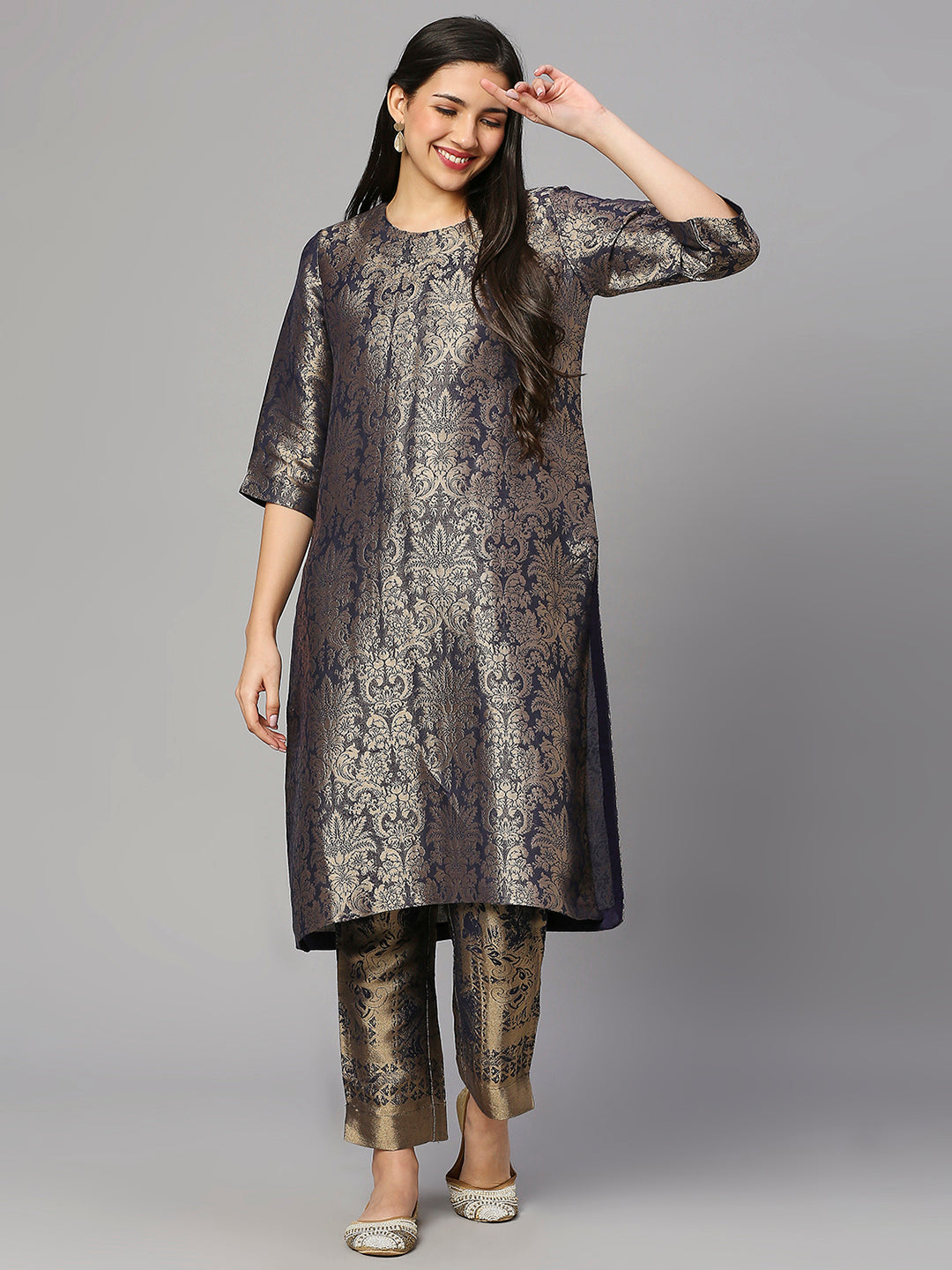 Brocade Navy Tapestry Design Kurta