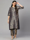 Brocade Navy Blue Tapestry Design Kurta