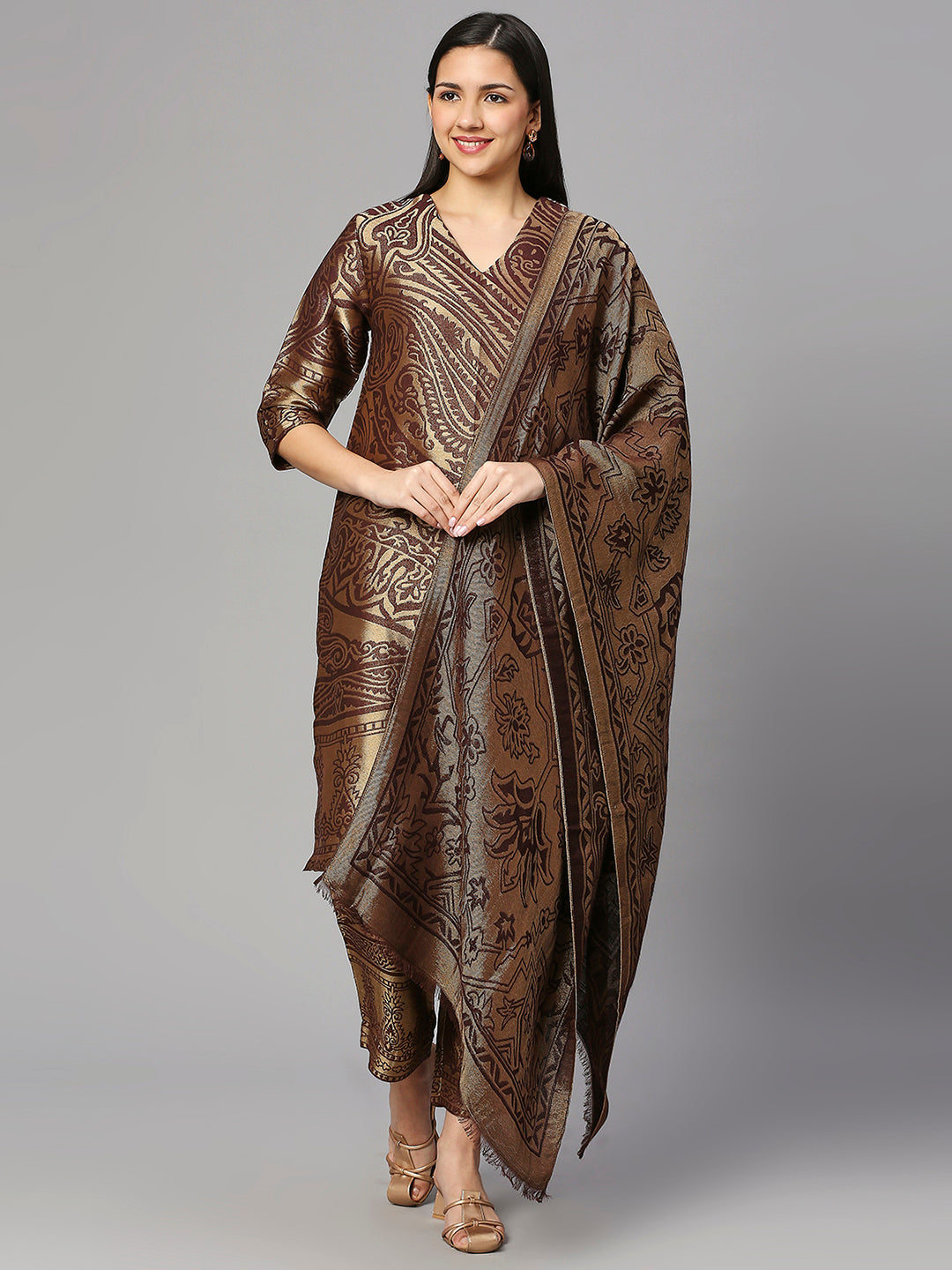 Brocade Brown Paisley Design Kurta